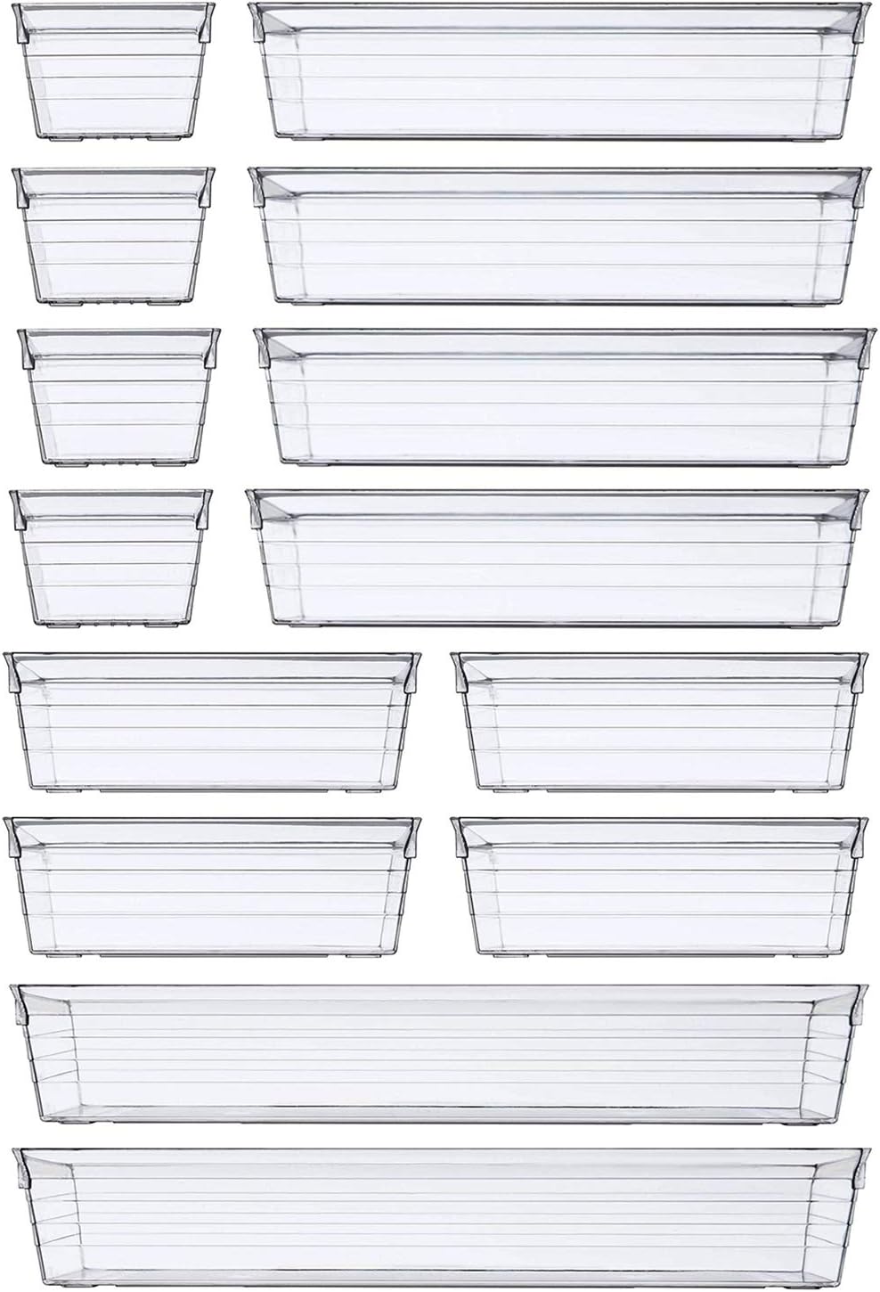 Set of 14 PCS Clear Plastic Drawer Organizers