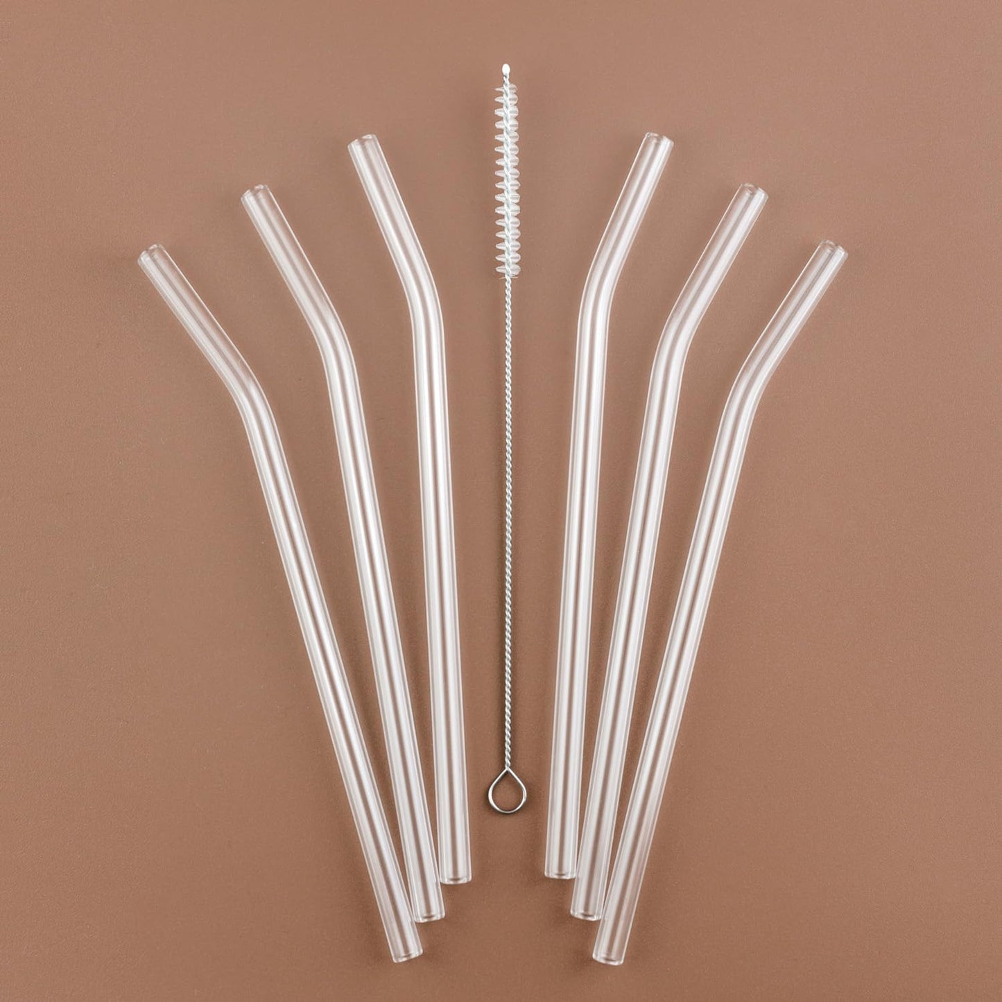 Glass Drinking Straws Curved & Straight Transparent Reusable + Cleaning Brush