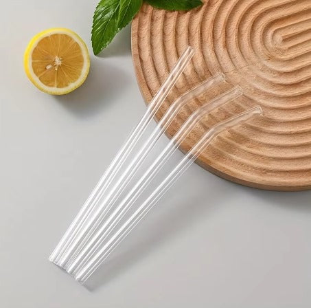 Glass Drinking Straws Curved & Straight Transparent Reusable + Cleaning Brush